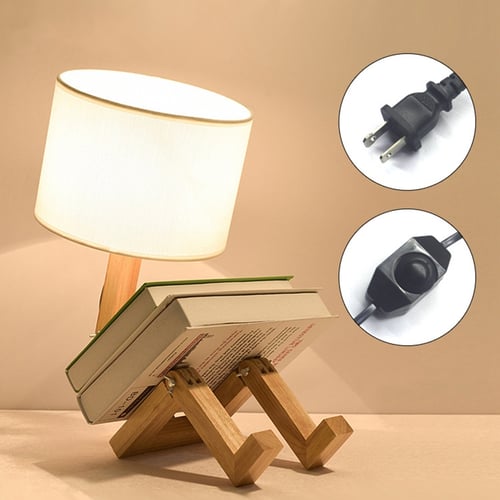 Robot Shape Wooden Table Lamp Holder, Switched Table Lamp Holder