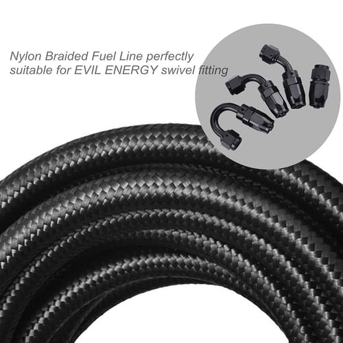 EVIL ENERGY 4AN 1/4 Fuel line Hose Braided Nylon Stainless Steel Oil Gas CPE 10FT Black 