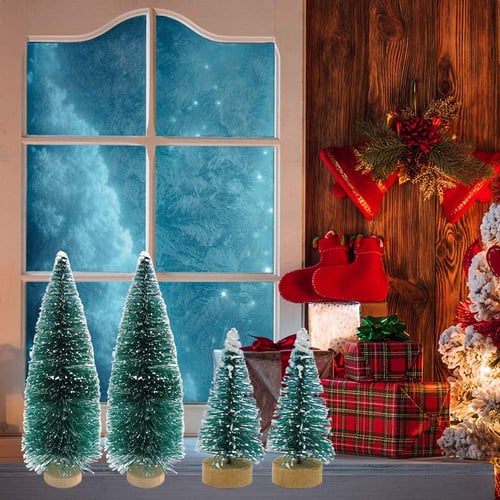 34Pcs/Set Mini Sisal Christmas Trees Ornaments Miniature Snow Frost Xmas Decor 