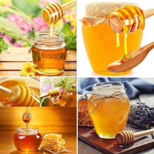 Honey Dipper Sticks Natural Wood Honey Spoon for Chocolate Caramel Honey Jar Dispense Drizzle Honey Yellow