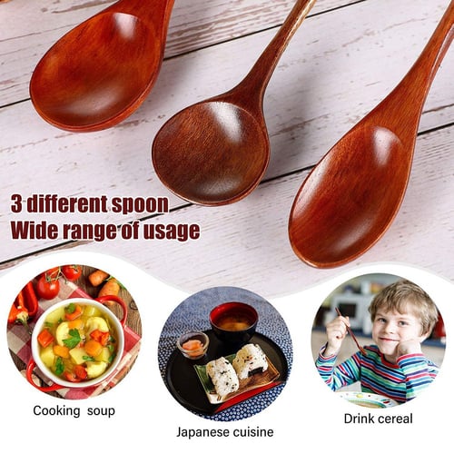 6 pieces wooden spoons soup spoons for eating mixing stirring cooking long handl 
