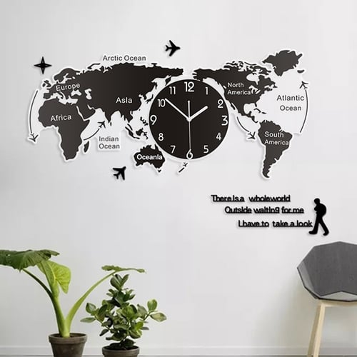 1pc Unique Acrylic Wall Clock Creative World Map Hanging For Office Home Living Room Art Decorations - World Wall Clock Office