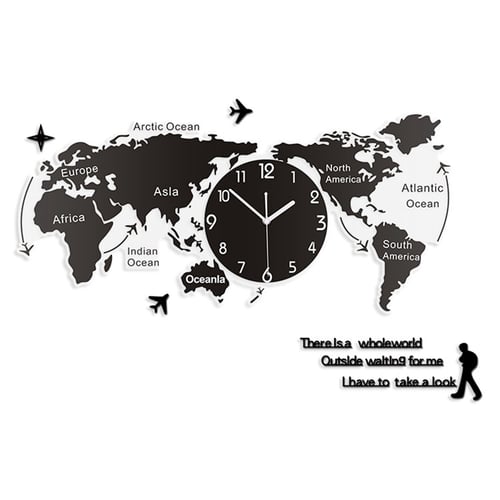 1pc Unique Acrylic Wall Clock Creative World Map Hanging For Office Home Living Room Art Decorations - World Wall Clock Office