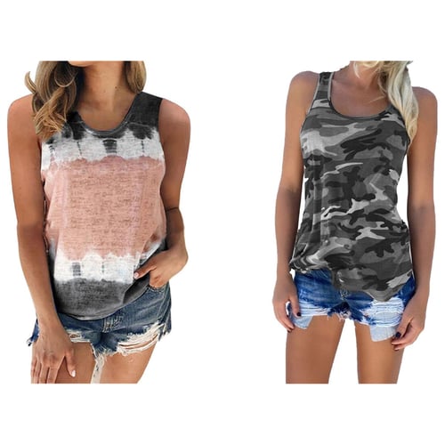 Womens Summer Camouflage Fashion Vest Wild Sleeveless Vest T-shirt Casual Daily 