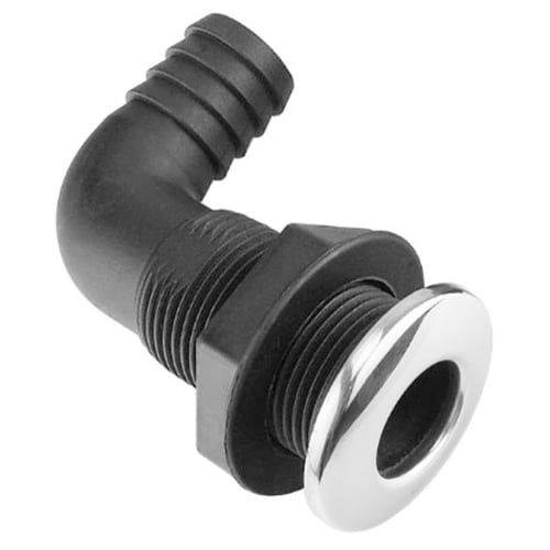 Boat Thru Hull Fitting 90 Degree Hose 20mm 3/4'' Plastic With Stainless Rim 