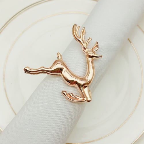 6pcs Deer Napkin Rings Silver Christmas Holiday Party Serviette Holders Table