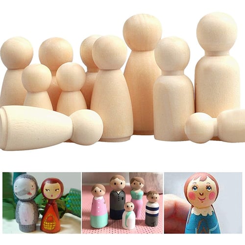 Nesting Set Wedding Unpainted Wooden People Peg Dolls Kid Toy DIY Crafts 