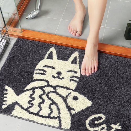 Indoor Entrance Doormat Flocking Cute Cat Fish Rugs Absorbent Foot Door Mats 