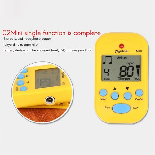 Yellow meideal M50 Mini Digital LCD Clip on Beat Tempo Metronome 