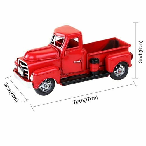Vintage Metal Classic Rustic Pickup Truck Christmas Tree Home Office Decor Red 