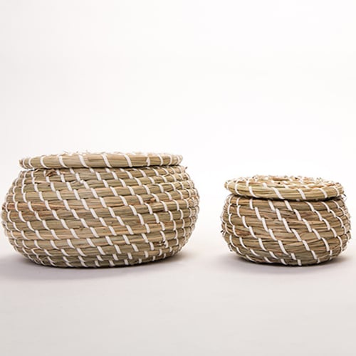 Round Seagrass Box Lidded Storage, Small Round Lidded Baskets
