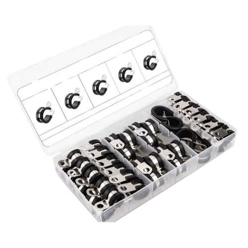 44pcs Rubber Insulated Clamp Assortment Kit Metal Pipe Easy to Install
