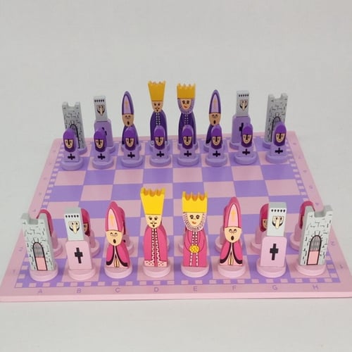 Wooden Chess Game Set Chess Piece Chessman for Chess Competition Toys Pink 