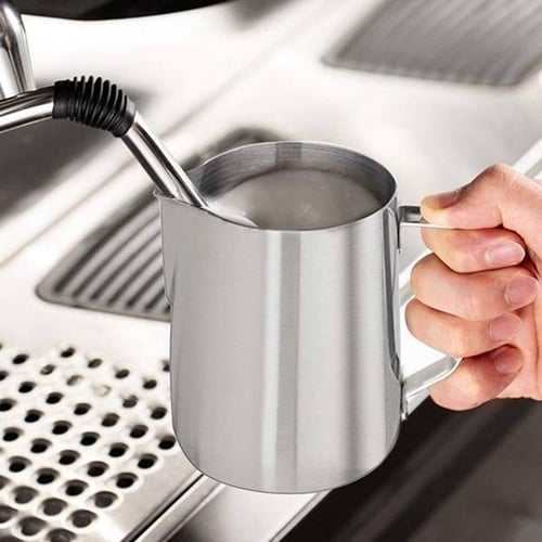 600ML Stainless Steel Milk Pitcher Measuring Scale Frother Coffee Silver 