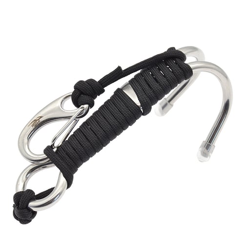 Current Diving Dual Reef Drift Hook Spiral Coil Strap Cord Stainless Steel Clip 