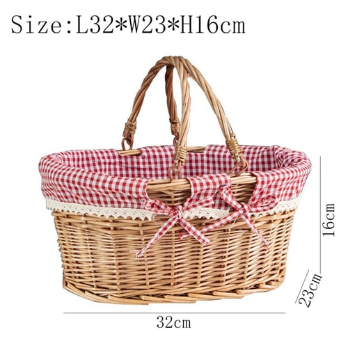 Willow Camping Picnic Basket with Cloth Lining Wicker Picnic Baskets with Lid and Handle Storage Baskets of Eggs Candy Gift Wedding Baskets