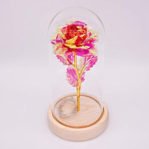 Galaxy Rose Flower In Dome Glass LED Night Light Xmas Valentine's Day Decor Gift 