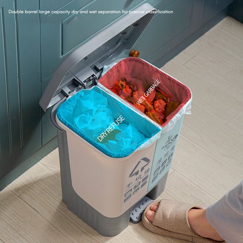 Double Trash Bin Kitchen Classification Dry Wet Large Trash Bin With Lid Trash 