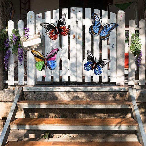 4Pcs/ Set Metal Butterfly Wall Art Hanging Decor for Outdoor Garden Backyard 