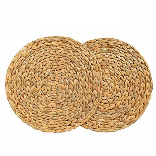 2pcs Round Rattan Placemats Straw Woven Dining Table Mats Heat Insulation Pot Holder Cup Coasters Kitchen Accessories 2pcs Round Rattan Placemats Straw Woven, Round Straw Table Mats