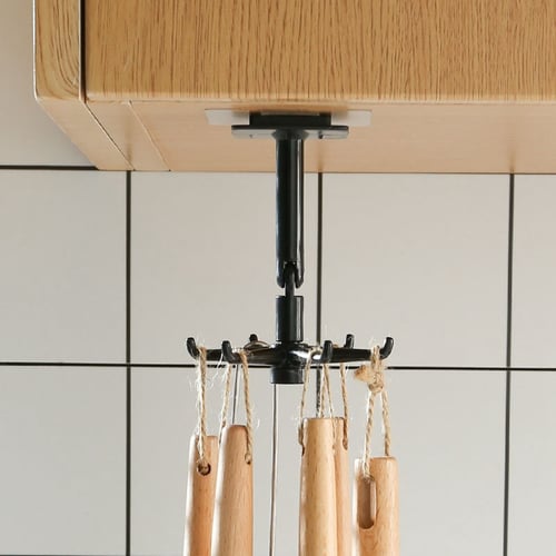 Under Shelf Rotate Hook Holder Hang Kitchen Cabinet Storage Rack Multi-Purpose 