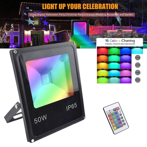 2 X 50W LED RGB Floodlight 16 Color Remote Control Changing Outdoor Spotlight 