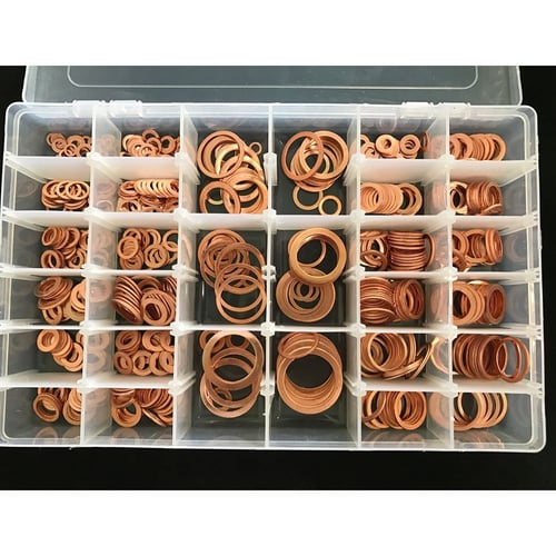 568Pcs 30 Sizes Copper Washers Flat Ring Set Kit with Plastic Box 
