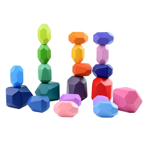 Wooden Colored Stone Building Block Stacking Game Children Educational Toy 