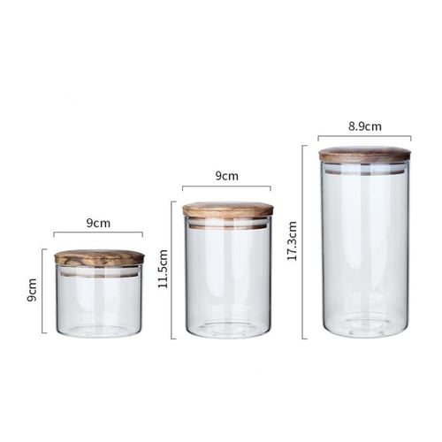 Glass Jar Loose Tea Coffee Bean Sugar Salt Food Storage Container Bamboo Lid 