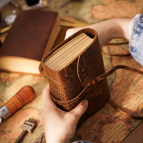 Pyatofyy Thick Leather Journal Book 400P 165Mmx115Mmx40Mm Blank Paper Sketchbook Hand Made Band Notebook