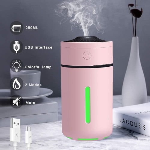 Super Quiet Portable Mini Humidifier,230mL Small Cool Mist Humidifier with Seven Colors Night Light,Desktop for Baby Bedroom,Travel,Office,Home,No Water Auto Shut-Off,2 Mist Modes Pink