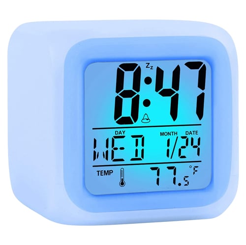 Smart Digital LCD Alarm Clock Sound Touch Controlled Light Snooze Temp Date Time 