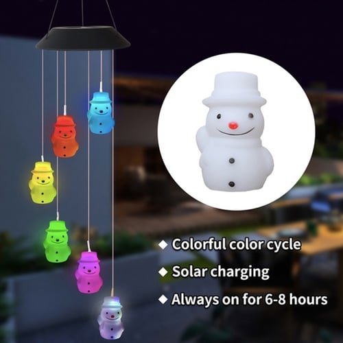 Solar Powered Snowman Wind Chimes Garden Outdoor LED Lamp Light Yard Decor 