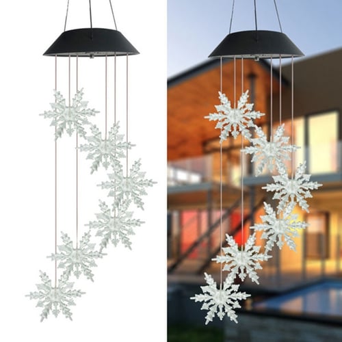 LED Snowflakes Wind Chime Lights  Solar Powered Color-Changing Outdoor Decor 