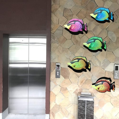Wall Sculptures Coastal Ocean Sea Metal Fish Hanging Art Decor Set Of 5 For Outdoor Or Indoor - Metal Coastal Wall Art Outdoor