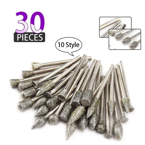 20Pcs 3mm 1/8" Cylindrical Diamond Grinding Head Bits Jade Carving Burrs Coated