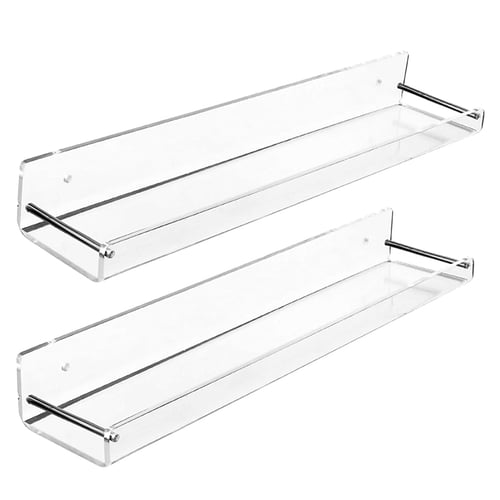2 Pack Acrylic Floating Shelves 15 L, Clear Wall Display Shelves