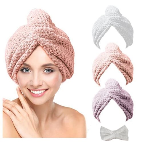 4PCS Rapid Fast Drying Hair Absorbent Towel Turban Wrap Soft Shower Bath Cap Hat 