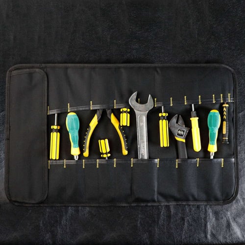 Roll Up Tool Pouch Canvas Wrench Socket Bag Hand Tool Slot Organizer 35 Pocket 