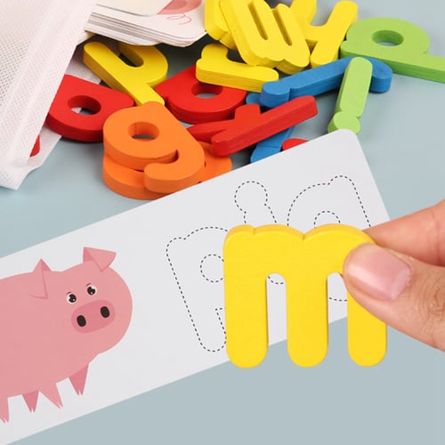 Wooden Alphabet Letter Learning Cards Set Word Spelling Practice Game Toy Gift 