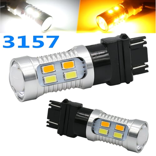 2x White Amber Dual Color Switchback 3157 5730 20SMD LED Bulbs Brake Stop Lights