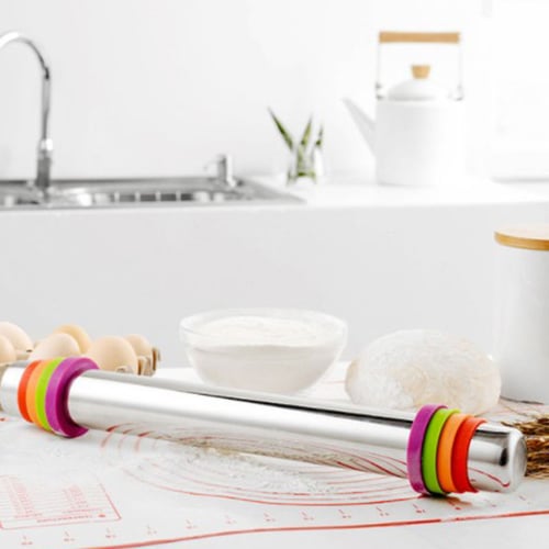 Adjustable Stainless Steel Rolling Pin With 4 Removable Thickness Rings 