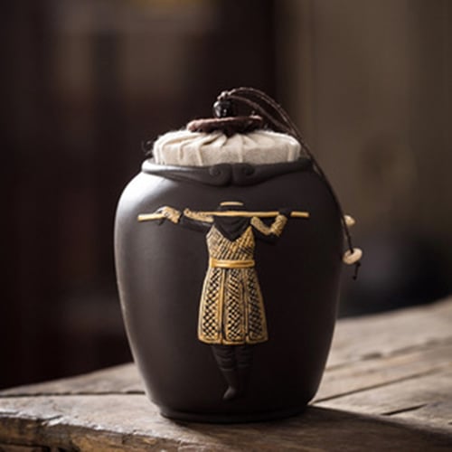 Ceramic Tea Canister Purple Sand Household Sealed Caddy Coffee Jar Storage Box 