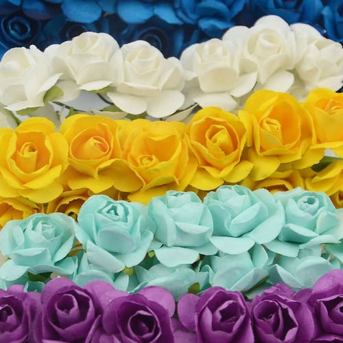 144PCS Mini Flower Head Artificial Paper Flowers Rose For Wedding Party DecoODUS 