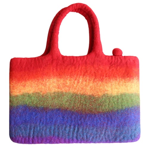 Rainbow colored Felt Balls Woolen Shoulder Bags for Women 