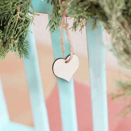 100x Wood Heart Shaped Slice Discs for DIY Crafts Mini Ornament Wedding Decor W 