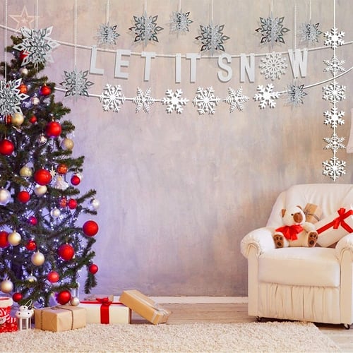 3D White Snowflake Shape Christmas Tree Hanging New Year Home Party Decor 