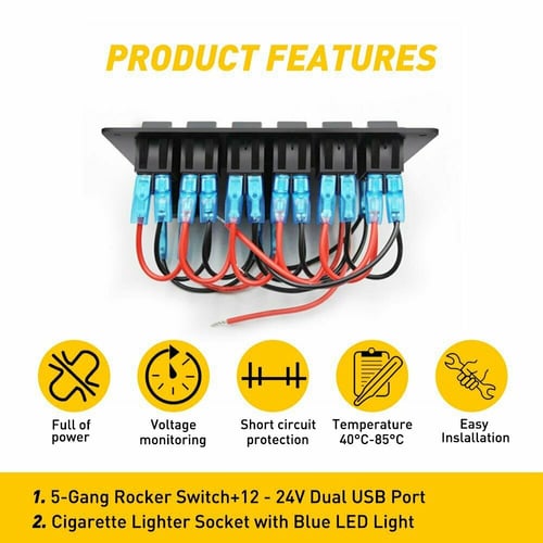 3 Gang 12V-24V Dual USB Waterproof Car Marine Blue LED Switch Panel Power Socket 