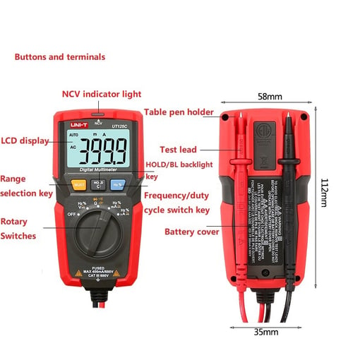 UNI-T UT125C Digital LCD Multimeter DC/AC Voltage Current Meter Measurer,Tester 