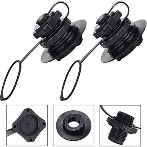2Pcs Air Valve Inflatable Boat Spiral Air Plugs One-way Inflation Replacement Screw Boston Valve for Rubber Dinghy Raft Kayak Pool Airbed PVC Boat,Black
